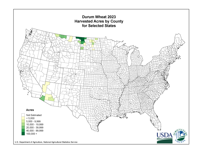Durum Wheat: Harvested Acreage by County