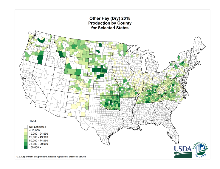 Other Hay: Production per Harvested Acre by County