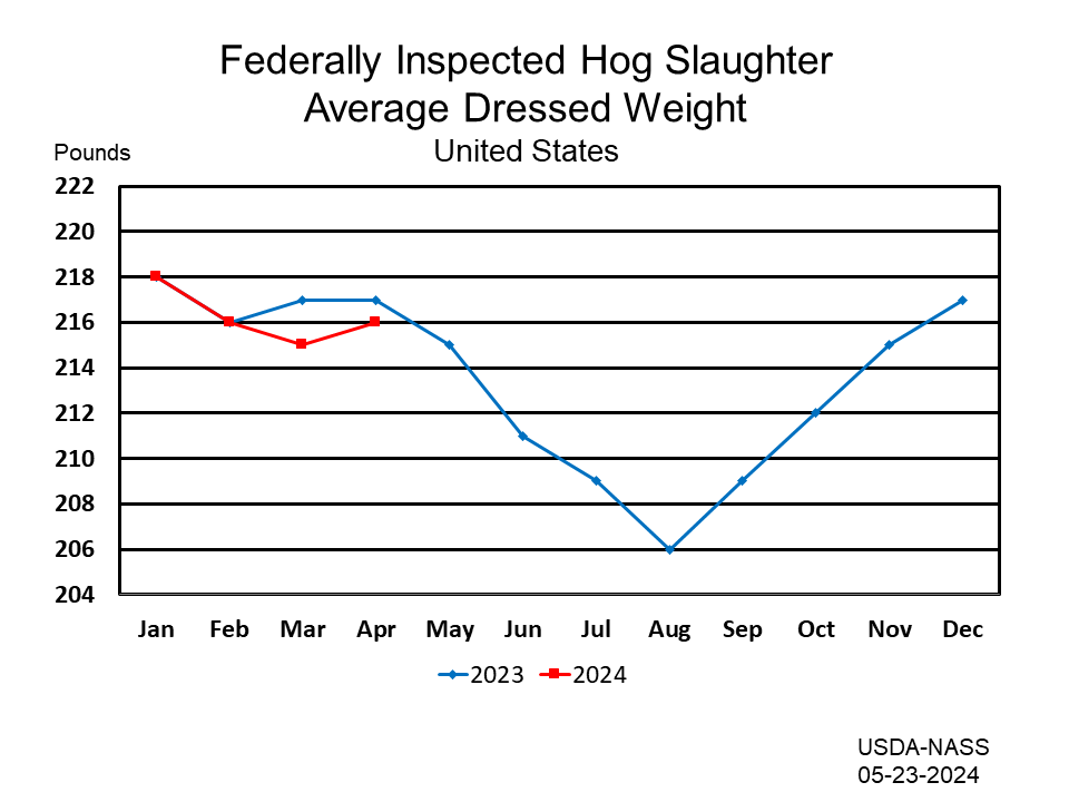 Hogs: Federally Inspected Average Dressed Weight by Month and Year, US
