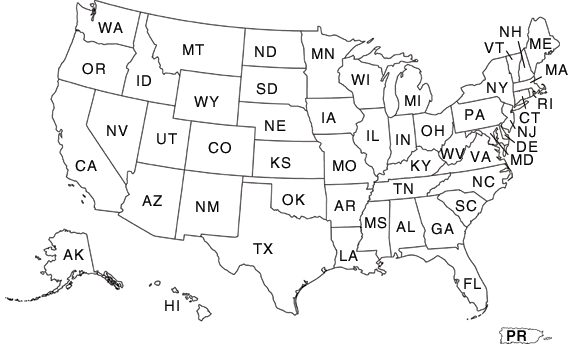 Image map showing the entire United States. Each state links to its ...