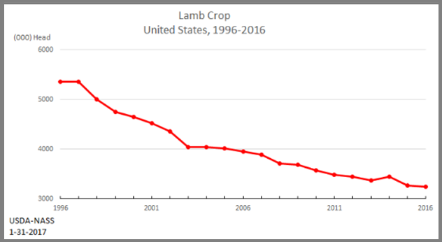Sheep: Lamb Crop by Year, US 