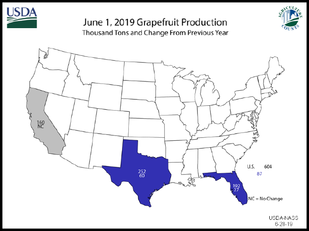 Hogs: Grapefruit Production Map by State, US