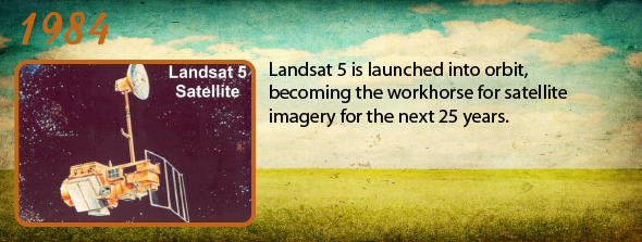 1984 - Landsat 5 is launched into orbit, becoming the workhorse for satellite imagery for the next 25 years.