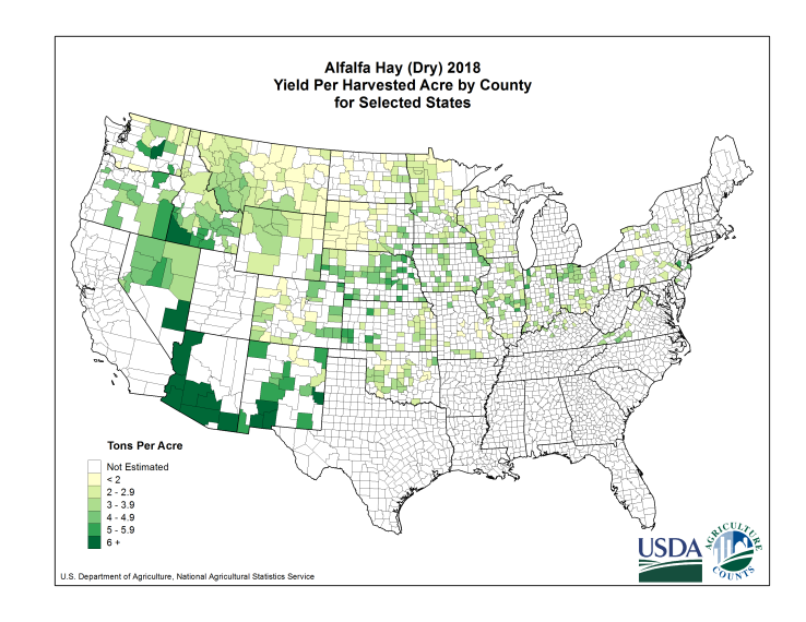 Alfalfa Hay: Yield per Harvested Acre by County