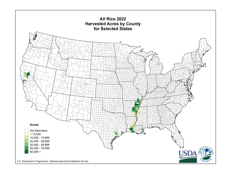 Rice: Harvested Acreage by County