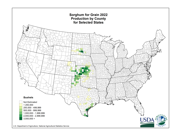 Sorghum: Yield per Harvested Acre by County