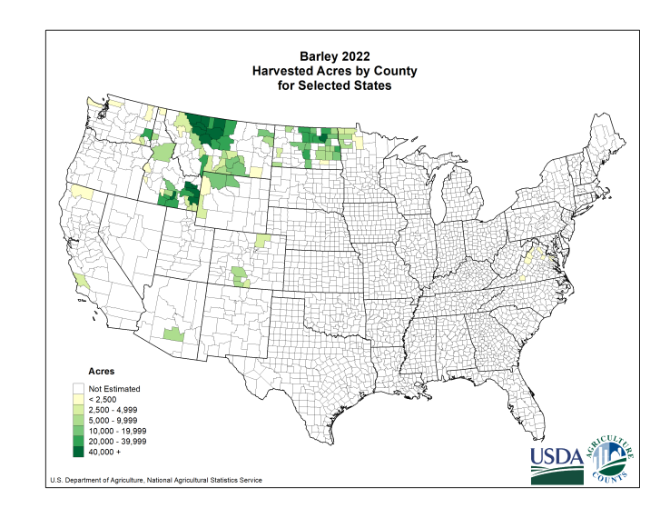 Barley: Harvested Acreage by County