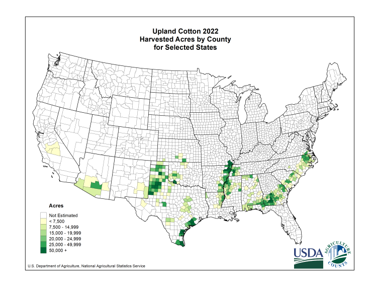 Upland Cotton: Harvested Acreage by County