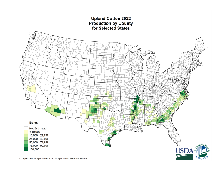 Upland Cotton: Production per Harvested Acre by County