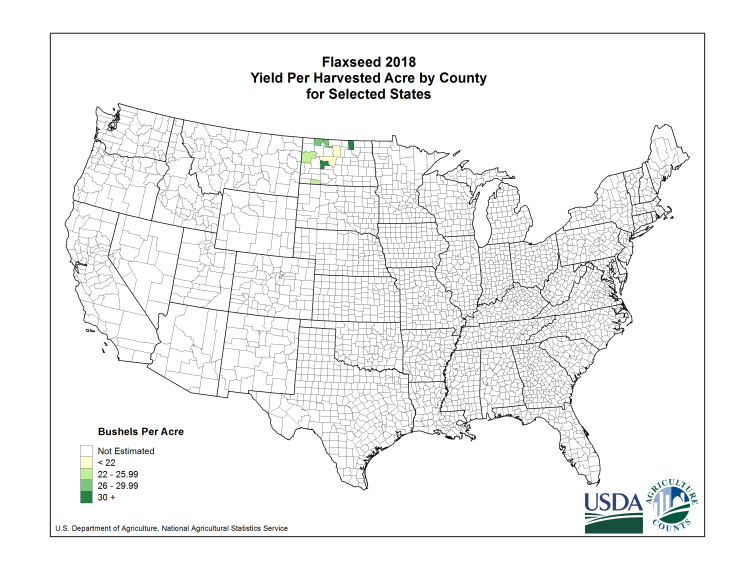 Flaxseed: Yield per Harvested Acre by County