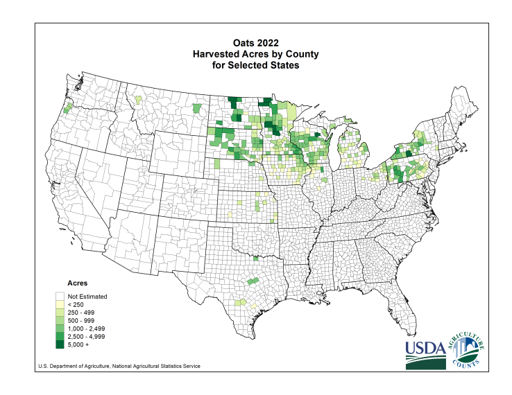 Oats: Harvested Acreage by County