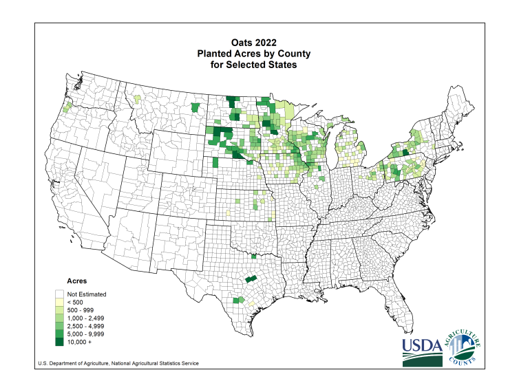 Oats: Planted Acreage by County
