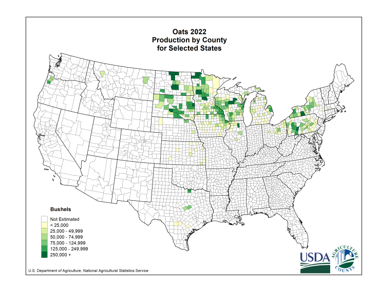 Oats: Production Acreage by County