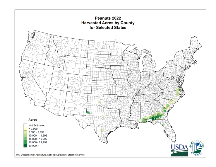 Peanuts: Harvested Acreage by County