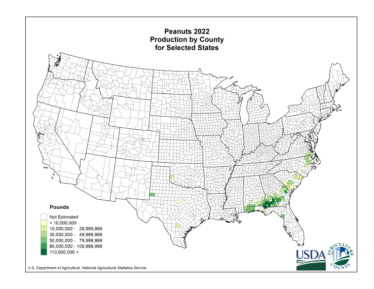 Peanuts: Production per Harvested Acre by County