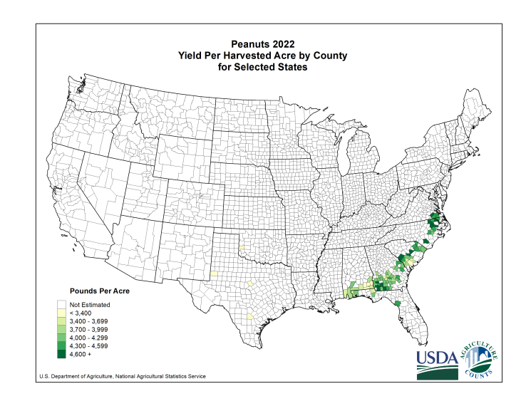 Peanuts: Yield per Harvested Acre by County