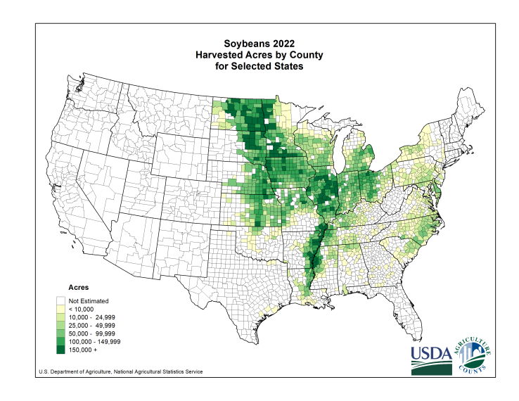 Soybeans: Harvested Acreage by County