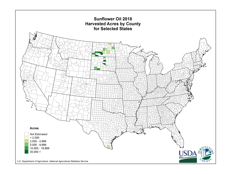 Sunflowers: Harvested Acreage by County
