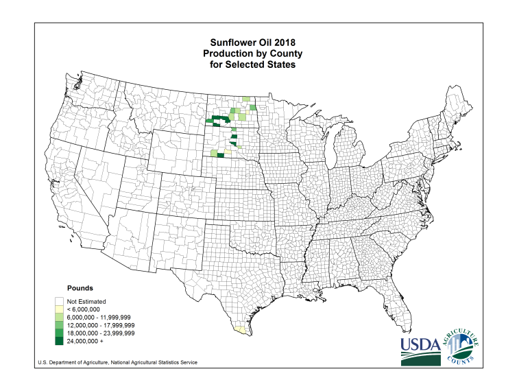 Sunflowers: Yield per Harvested Acre by County