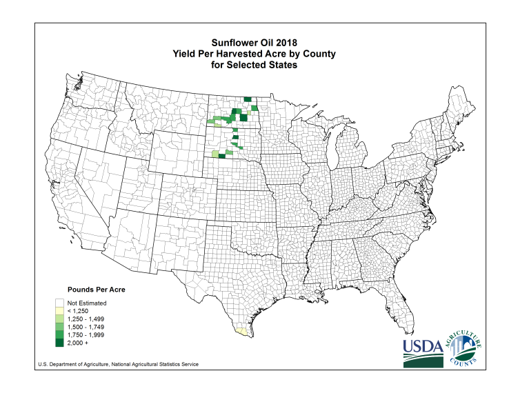 Sunflowers: Yield per Harvested Acre by County