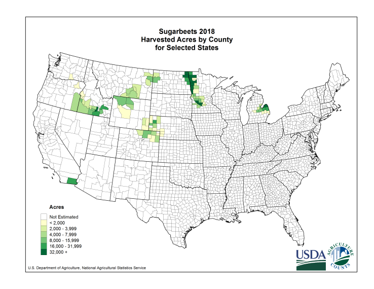 Sugarbeets: Harvested Acreage by County