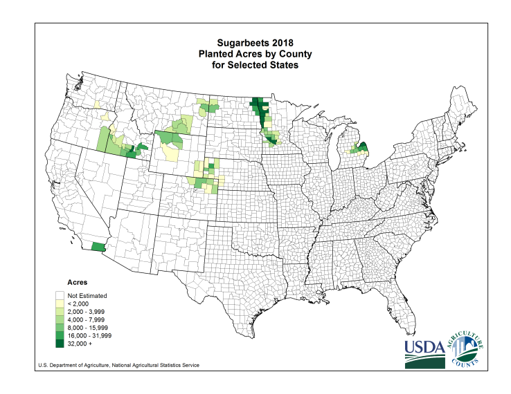 Sugarbeets: Planted Acreage by County