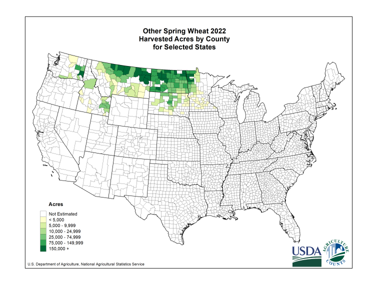 Spring Wheat: Harvested Acreage by County