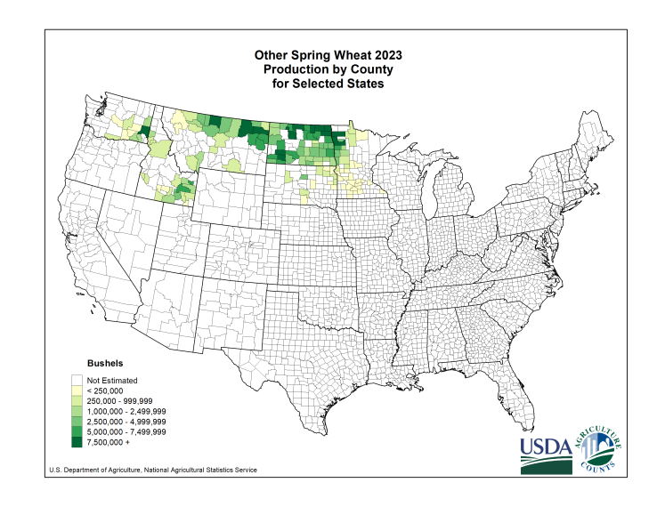 Spring Wheat: Production Acreage by County