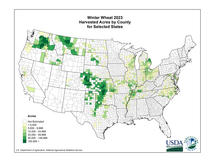 Winter Wheat: Harvested Acreage by County