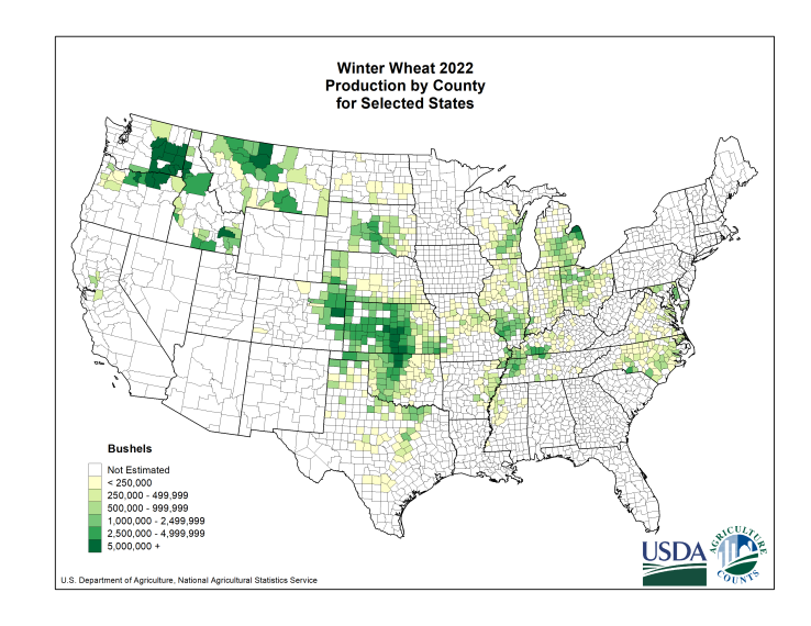 Winter Wheat: Production Acreage by County