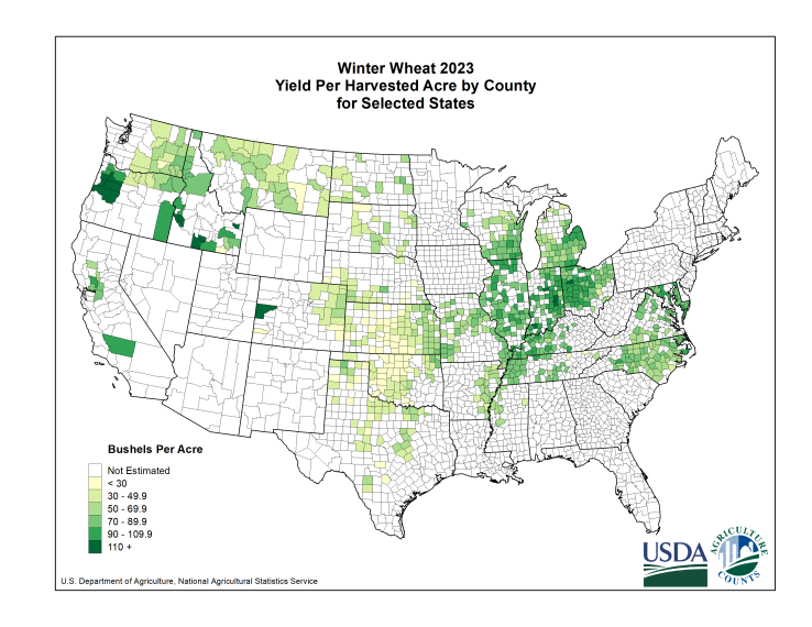 Winter Wheat: Yield per Harvested Acre by County