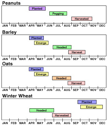 Timetables for Peanuts, Barley, Oats, and Winter Wheat