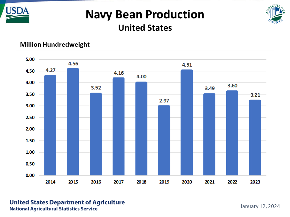 Navy Beans: Production by Year, US