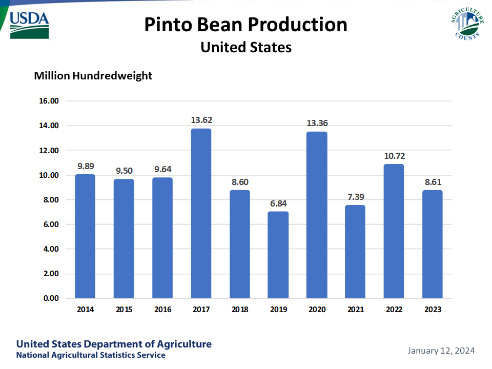 Pinto Beans: Production by Year, US