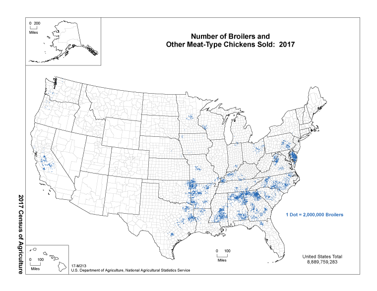 Map of Number of Broilers and Other Meat-Type Chickens Sold: 2017