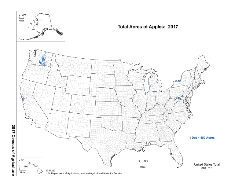 Map of Total Acres of Apples: 2017