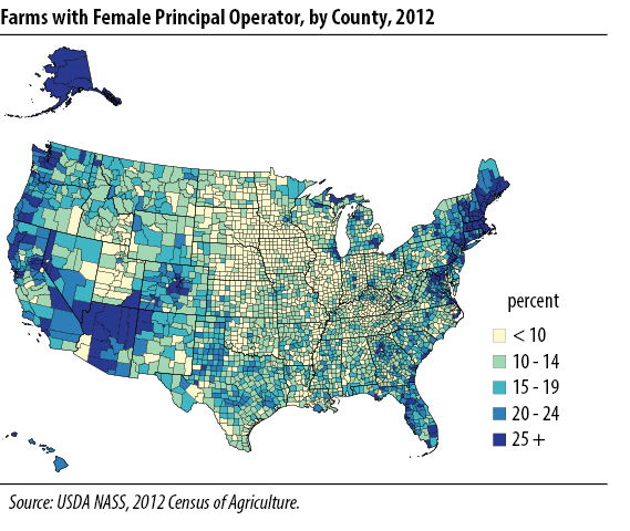 Farms with Female Principal Operator, by County, 2012