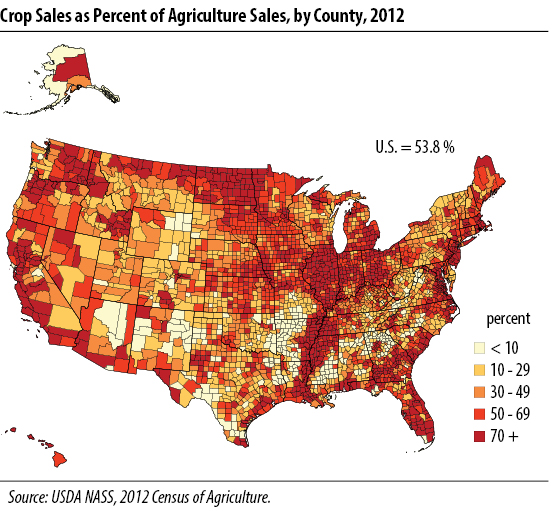 Snapshot of Crop Sales as Percent of Agriculture Sales, by County, 2012
