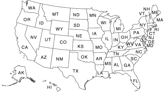 Image map showing the entire United States.  Each state links to its specific state landing page.