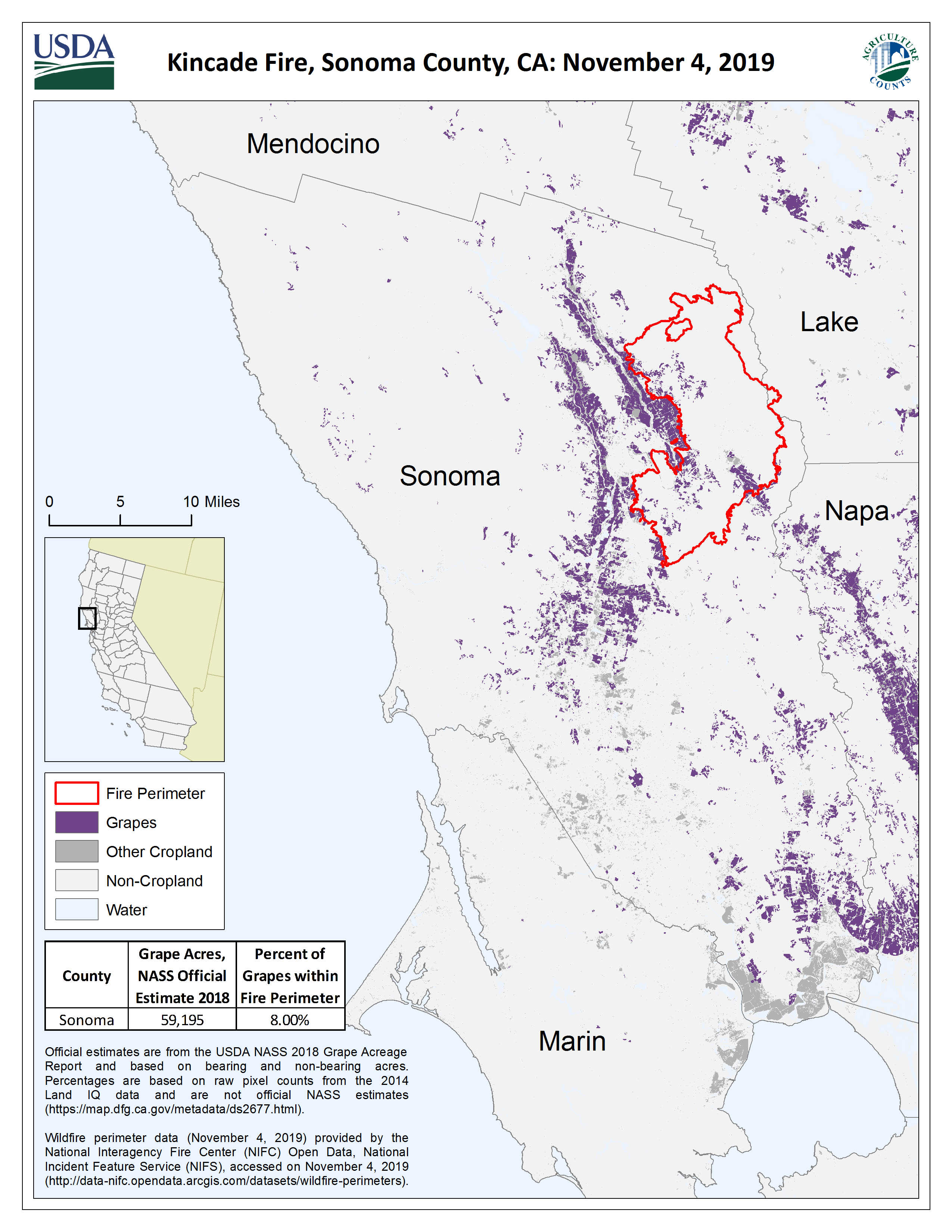 Map of Kincade Fire, Sonoma County, CA (November 4, 2019)