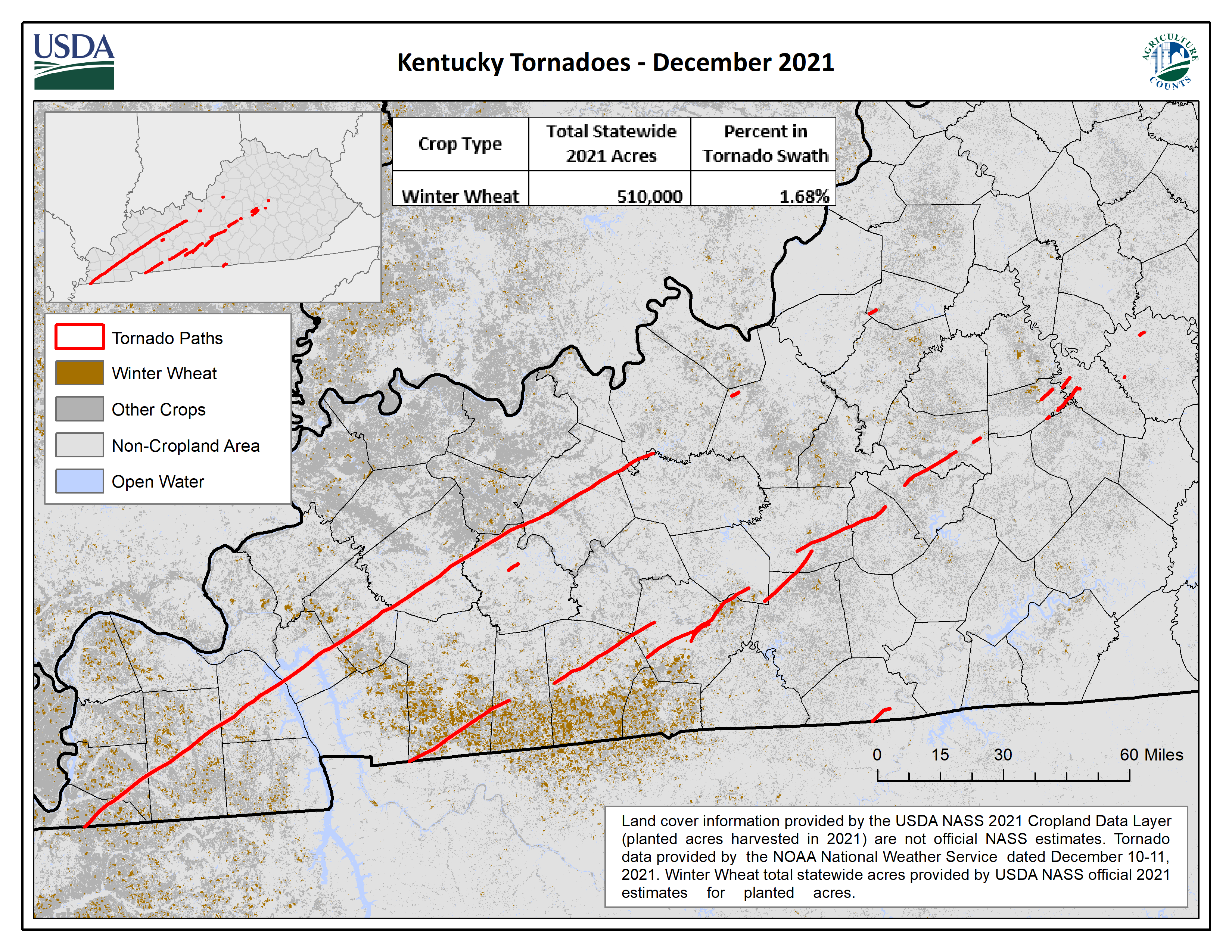Map of Kentucky Tornado (December 2021)