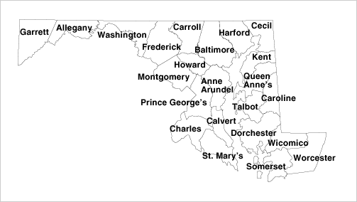 Image showing a county map of Maryland