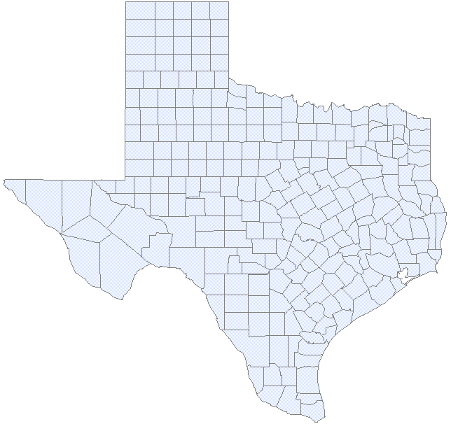 Map of Texas with county borders.