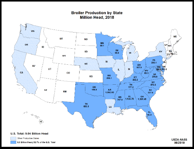 Broilers: Inventory by State, US
