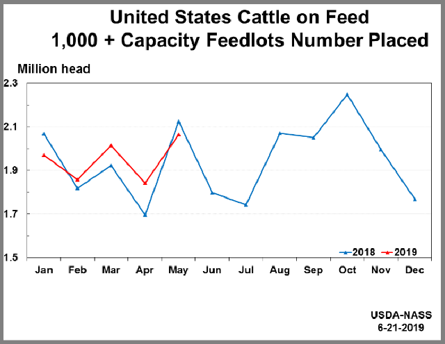 Cattle On Feed: Placements by Month and Year, 1,000+ Capacity Feedlots, US